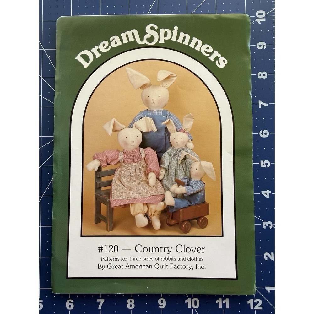 STUFFED BUNNY RABBIT DOLLS (3 SZS) Sew Pattern "Country Clover" DREAM SPINNERS